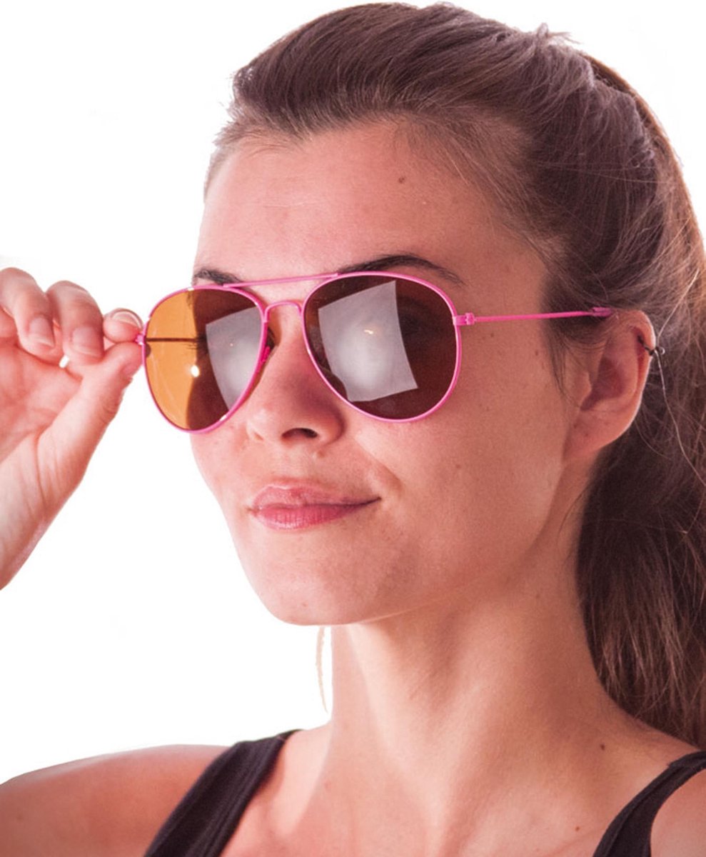 PARTYPRO - Fluo roze aviator zonnebril voor volwassenen - Accessoires > Brillen